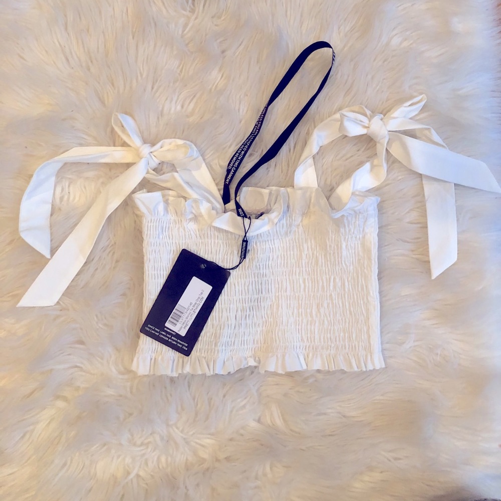 Petite white tie strap crop top